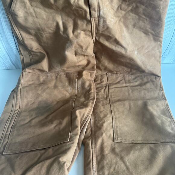 Carhartt Dungarees 42x32 Tan Overalls Quilted Duck Bib Double Knee Distressed - Picture 3 of 10